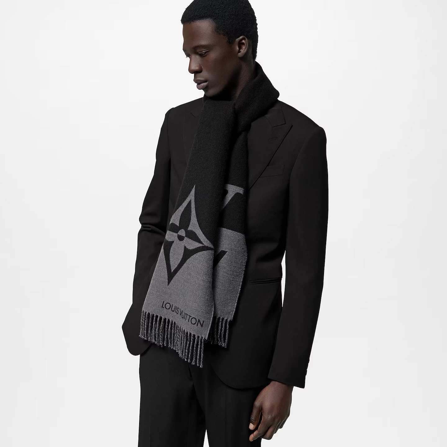 Louis Vuitton Monogram Classic Graphic Dual Preto Lã Unissex Faixa Cachecol M79097