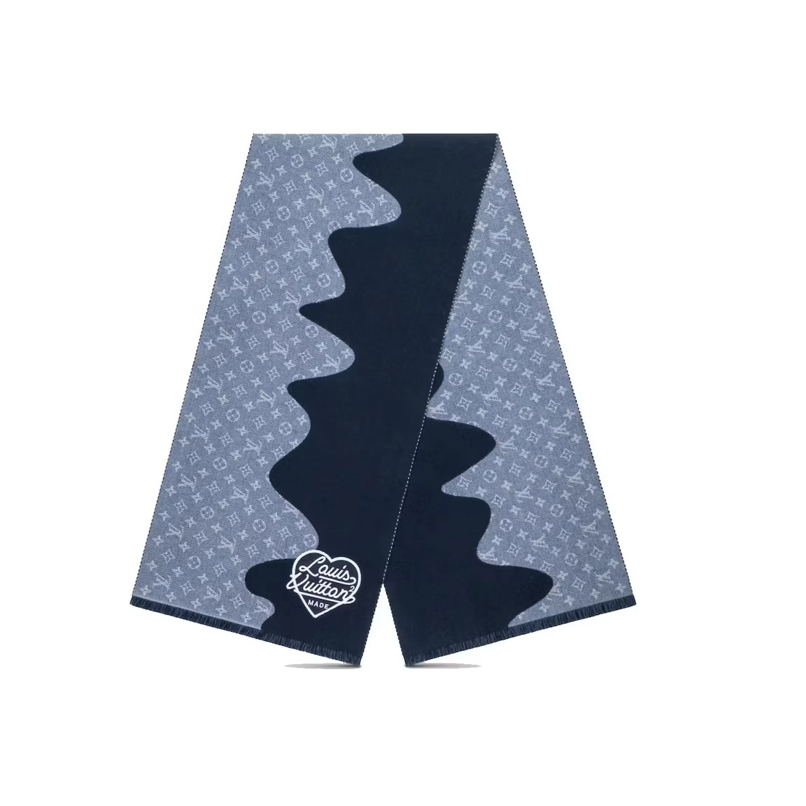 Louis Vuitton x Nigo Monogram Drip Blue Wool Unisex Sash Scarf MP3255