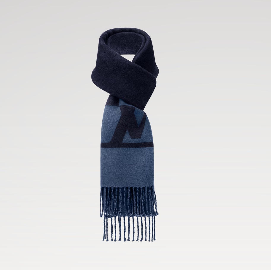 Louis Vuitton Monogram Grafik Klasik Dwi Navy Wool Selendang Uniseks Selendang M78399