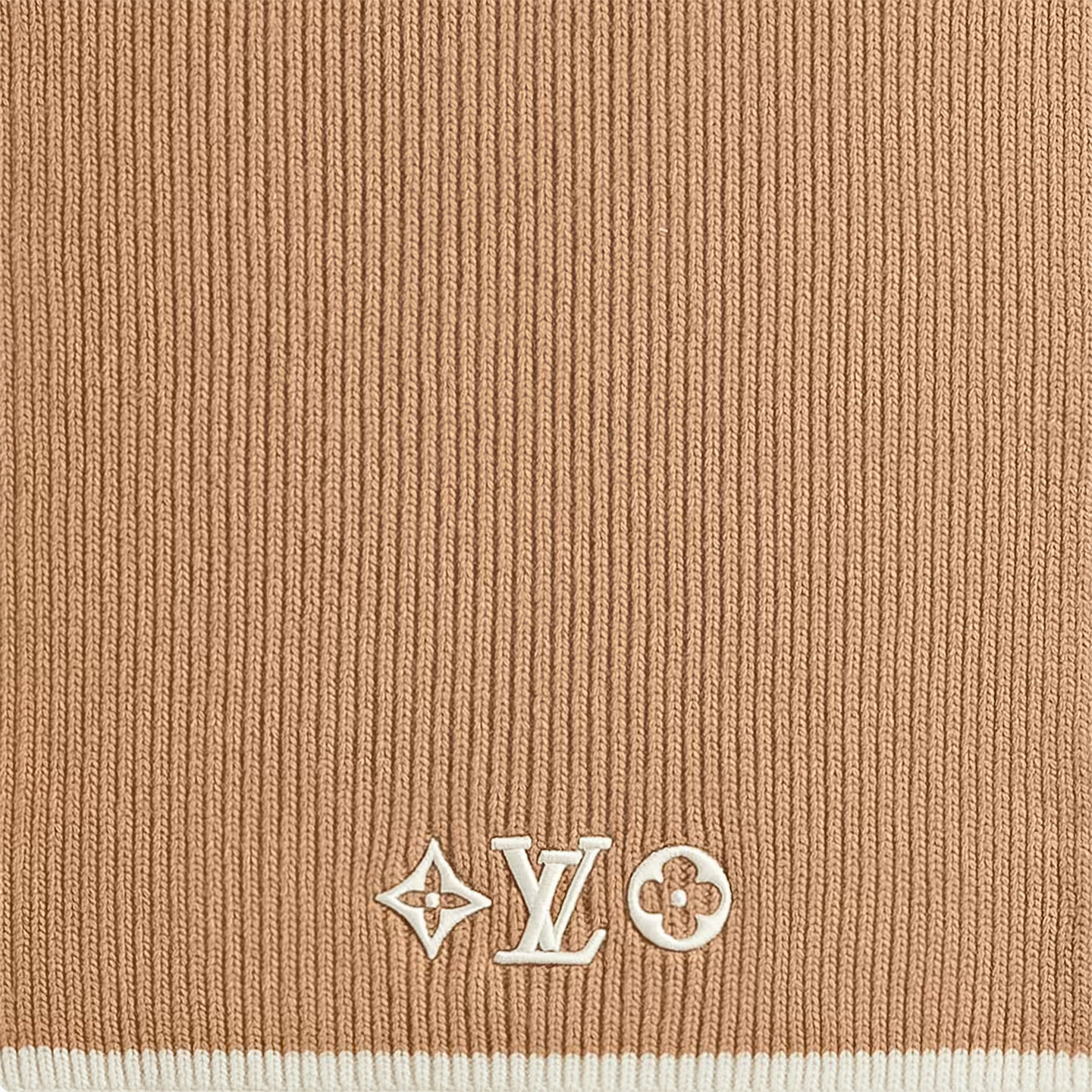 Louis Vuitton The Icons LV Headline Camel Wool Unisex Sash Scarf M77927