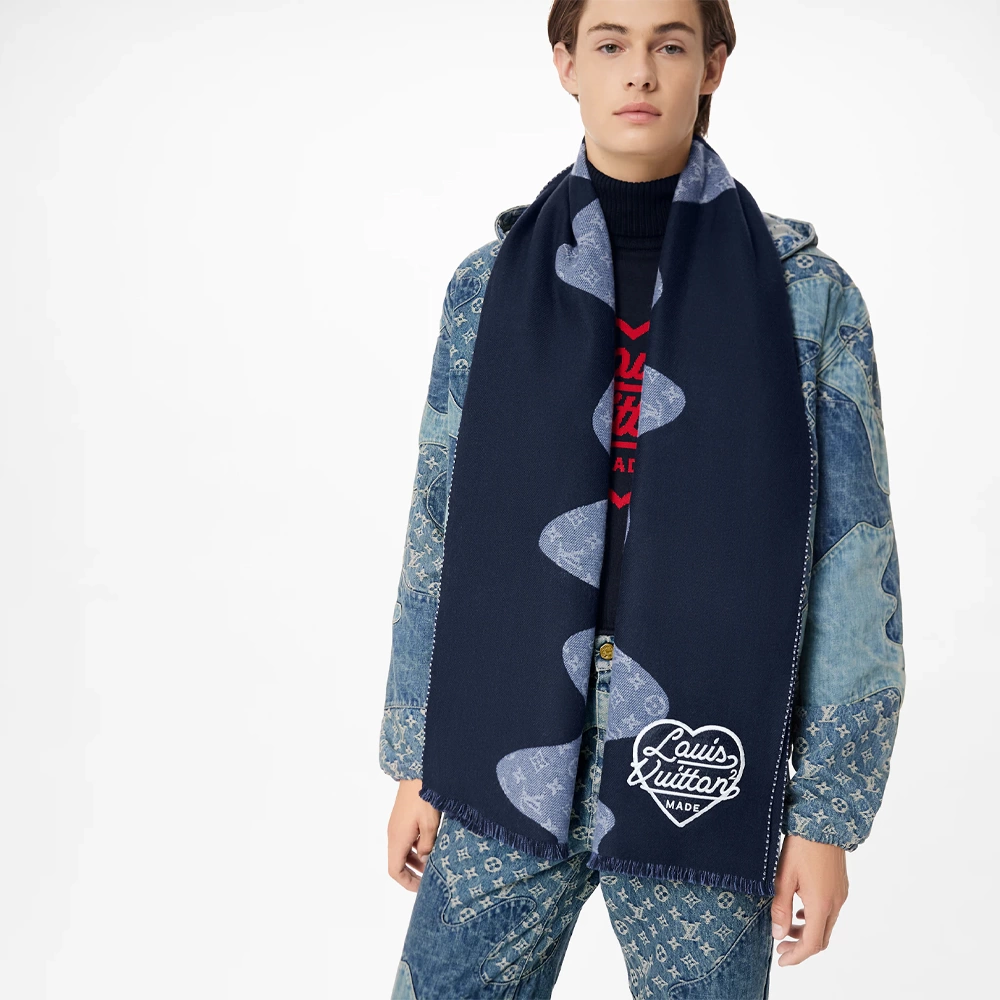 Louis Vuitton x Nigo Monogram Drip Blue Wool Unisex Sash Scarf MP3255