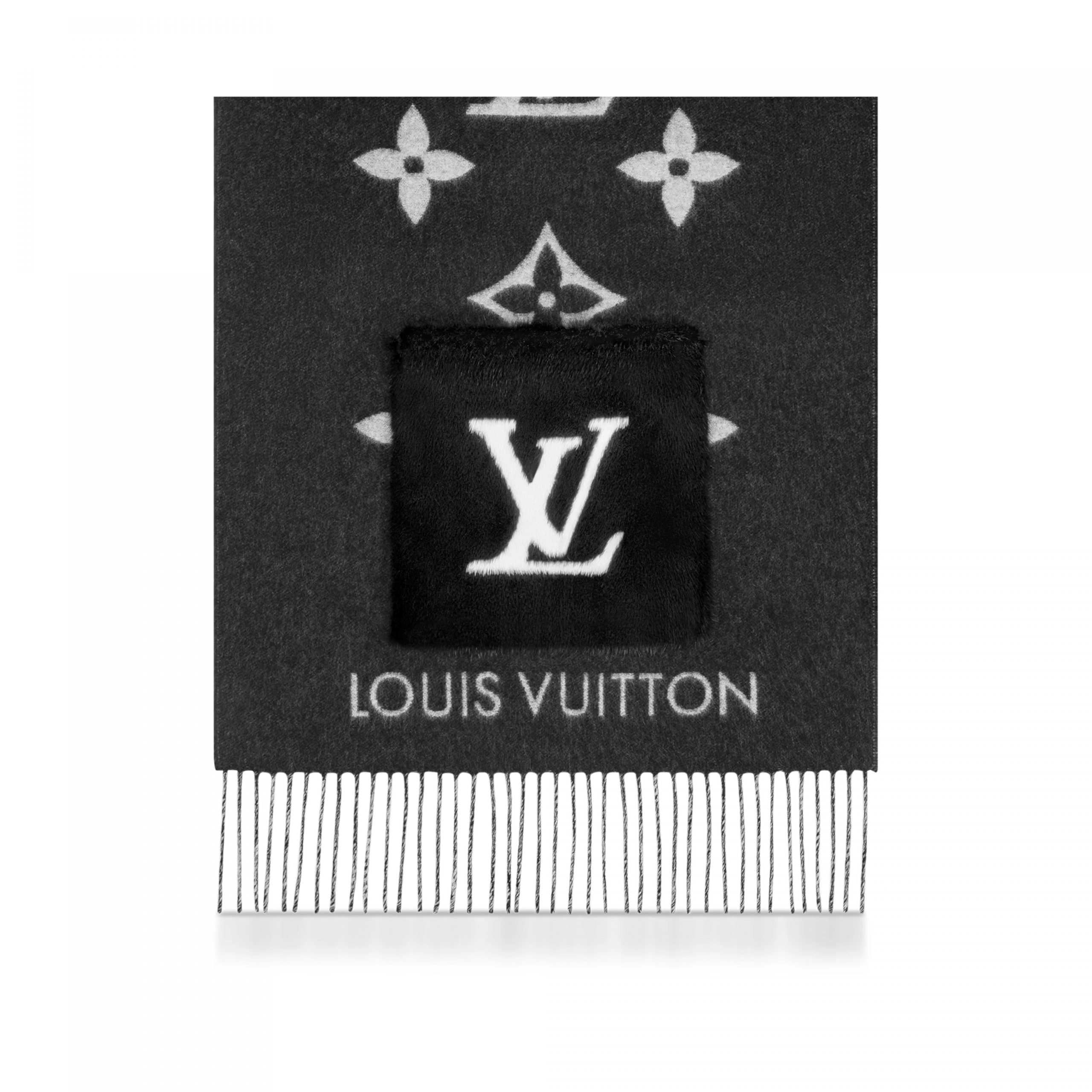 Louis Vuitton Monogram Classic Cold Reykjavik Black Cashmere Women Sash Scarf M74353
