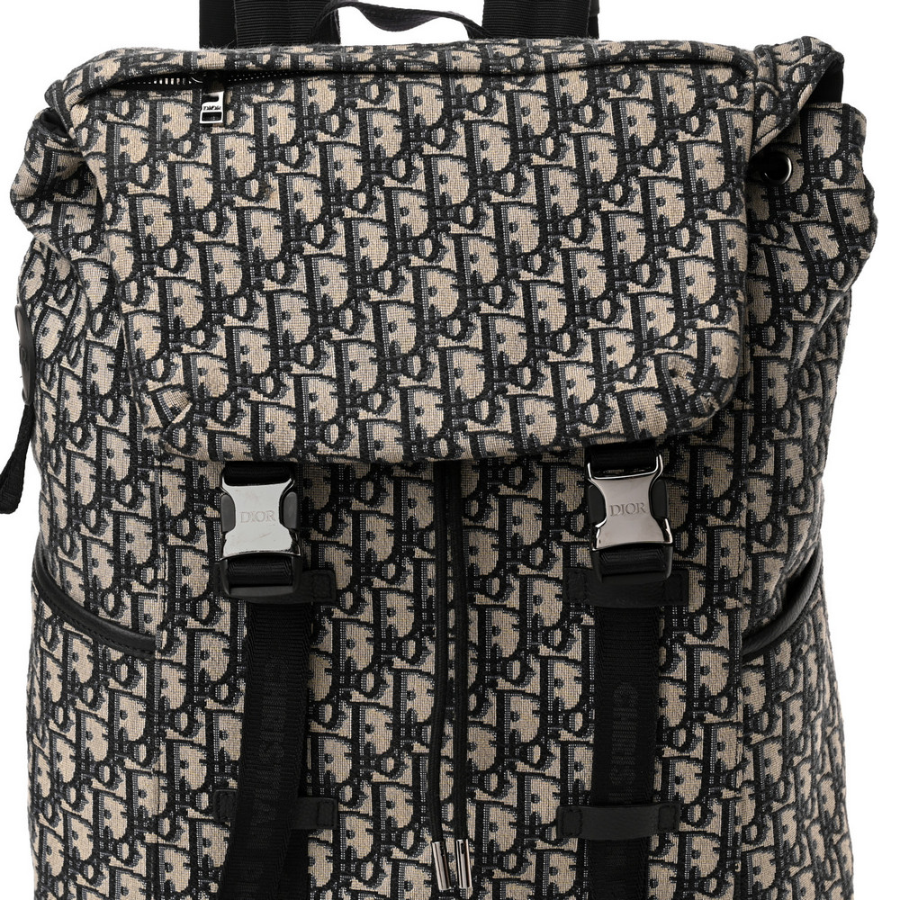 Christian Dior Explorer 標誌圖案中型深藍色帆布男女通用背包