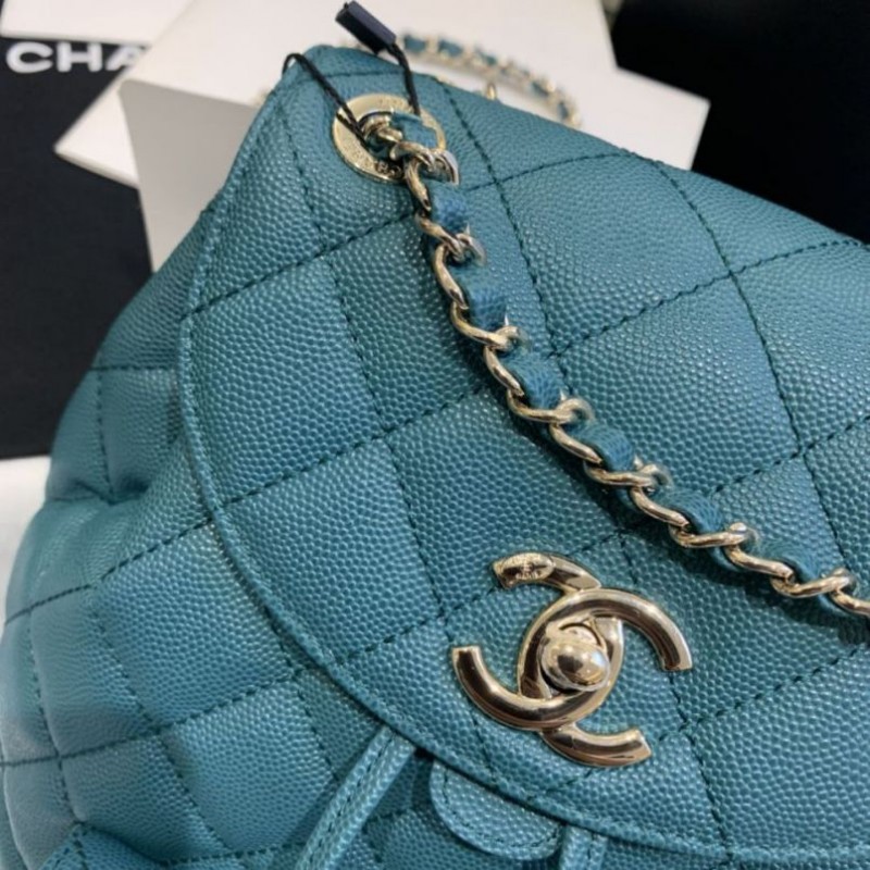 Chanel Classic Caviar Quilted Small Green Leather Women Daypack AS1371