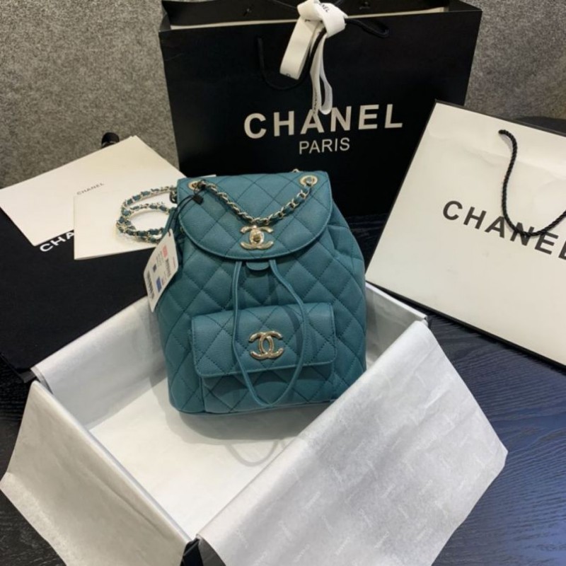 Chanel Classic Caviar Quilted Small Green Leather Women Daypack AS1371