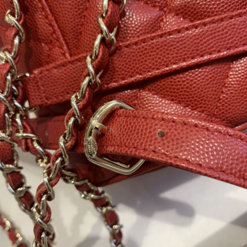 Chanel Classic Caviar Quilted Small Red Leather Women Daypack AS1371
