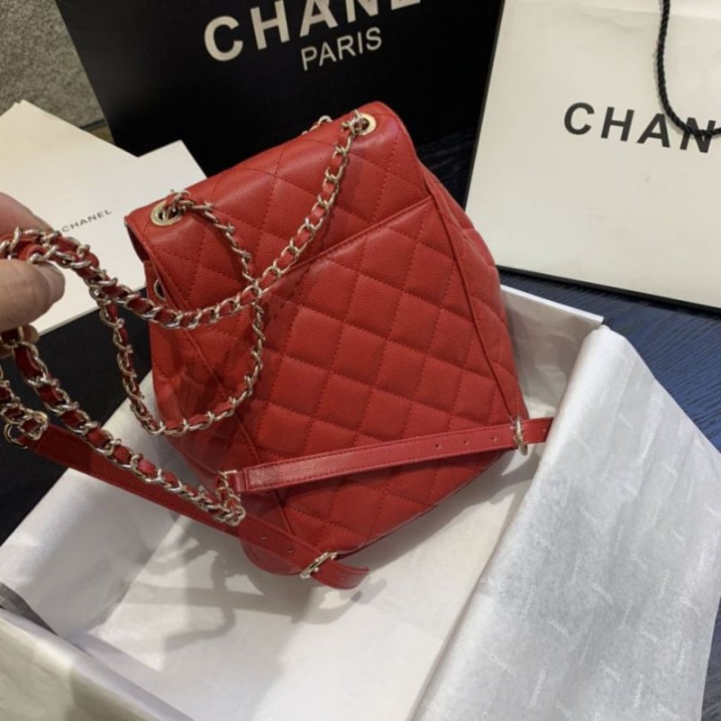 Chanel Classic Caviar Quilted Small Red Leather Women Daypack AS1371