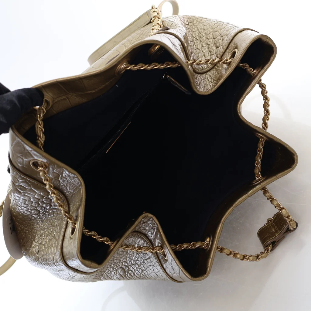 Chanel Classic Crocodile  Embossed 2019 Large Gold Calfskin Women Drawstring Backpack AS0800