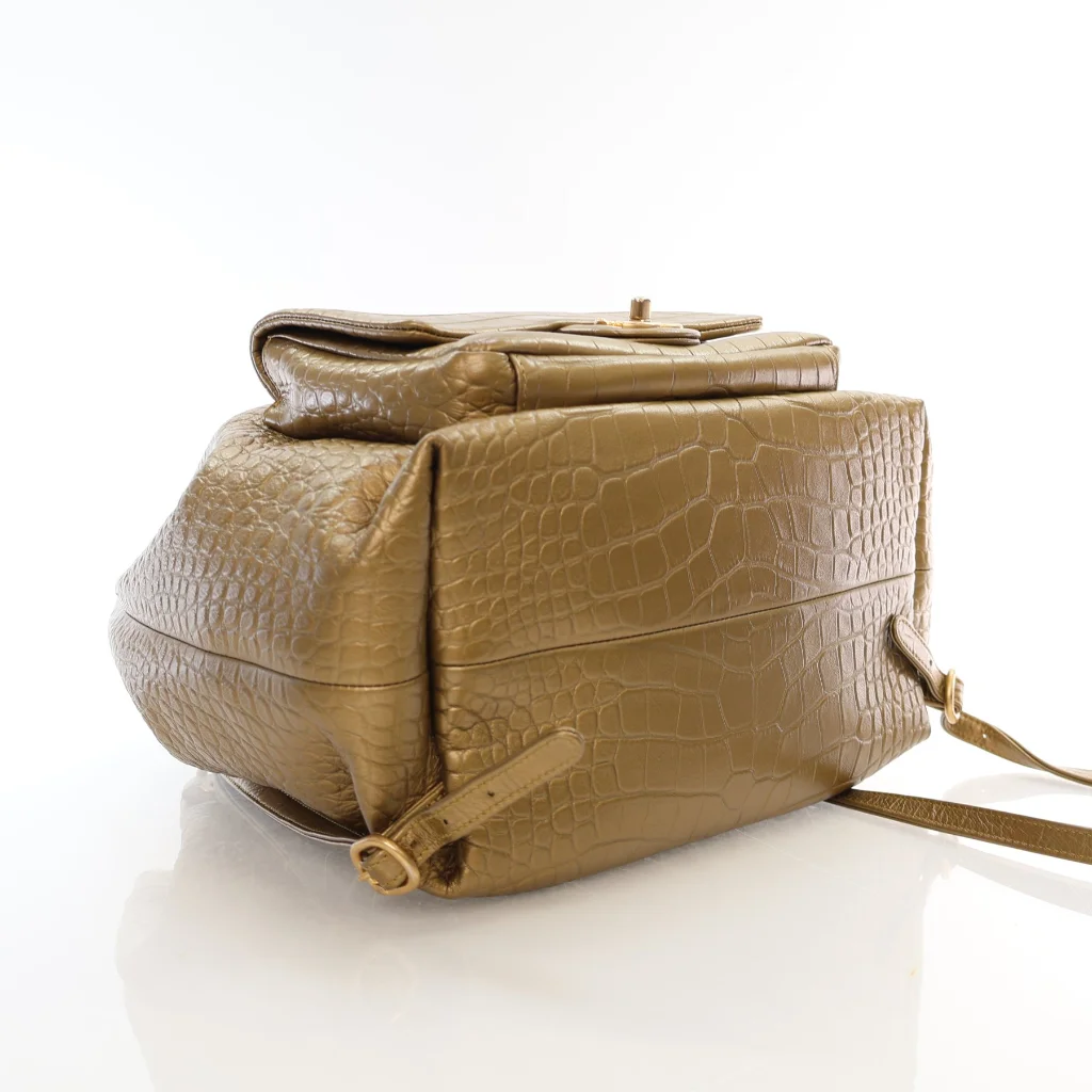 Chanel Classic Crocodile  Embossed 2019 Large Gold Calfskin Women Drawstring Backpack AS0800