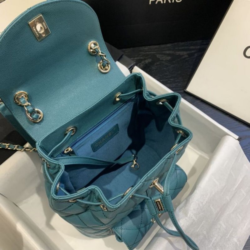 Chanel Classic Caviar Quilted Small Green Leather Women Daypack AS1371