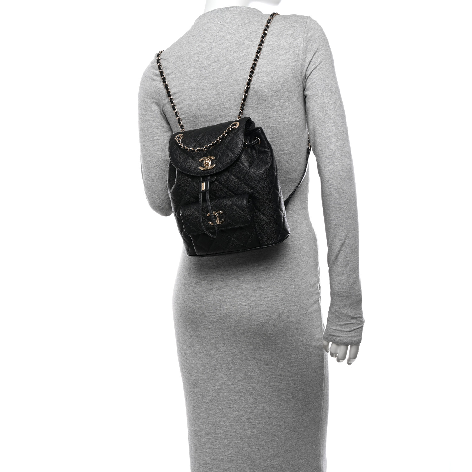 Chanel Classic Caviar Quilted Small Black Leather Women Daypack AS1371