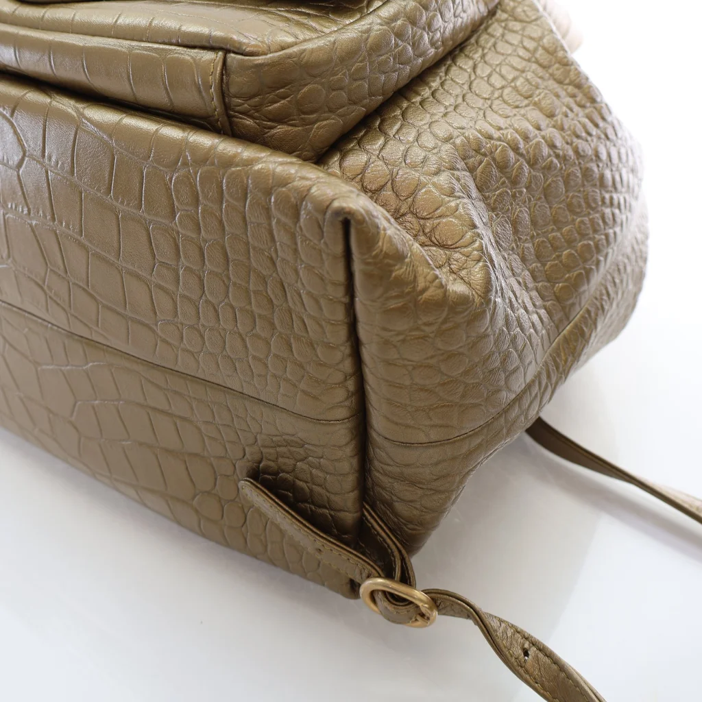Chanel Classic Crocodile  Embossed 2019 Large Gold Calfskin Women Drawstring Backpack AS0800