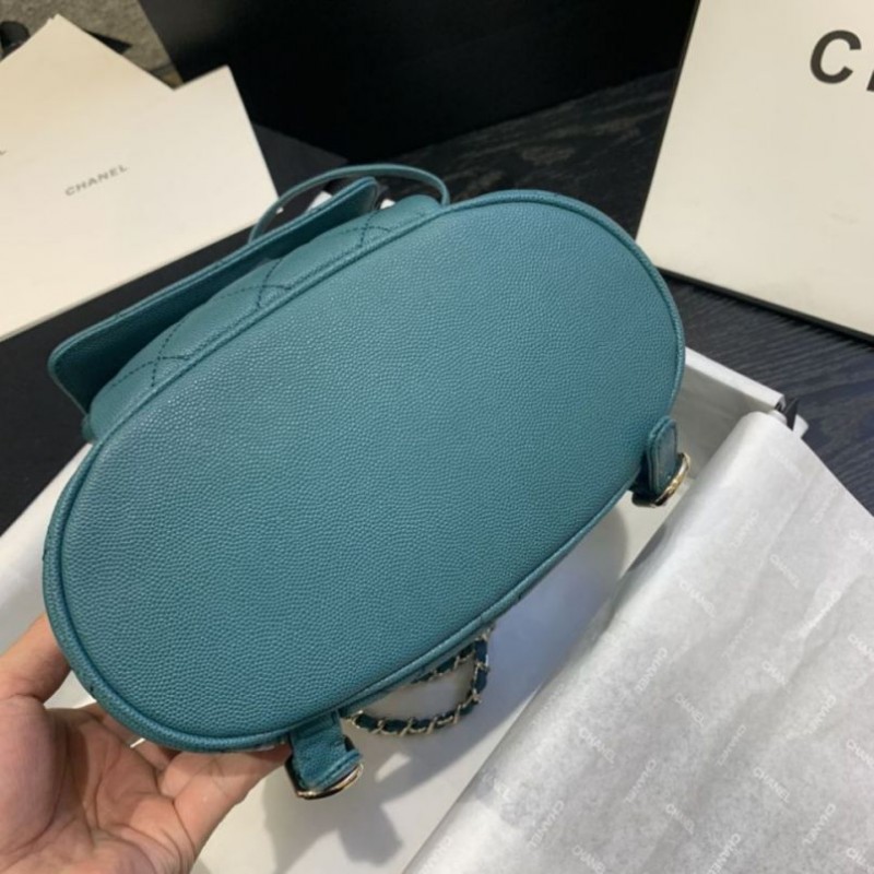 Chanel Classic Caviar Quilted Small Green Leather Women Daypack AS1371