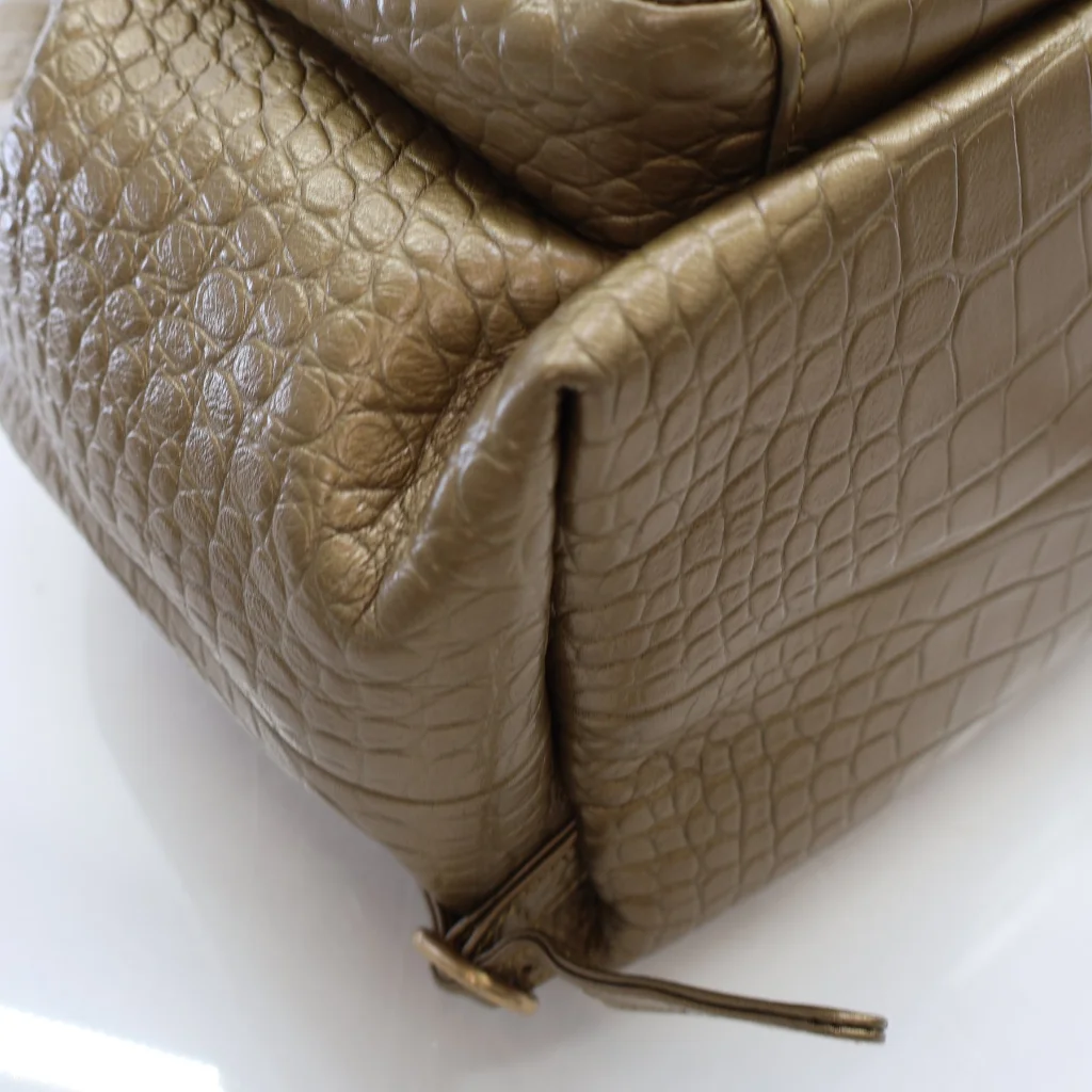 Chanel Classic Crocodile  Embossed 2019 Large Gold Calfskin Women Drawstring Backpack AS0800