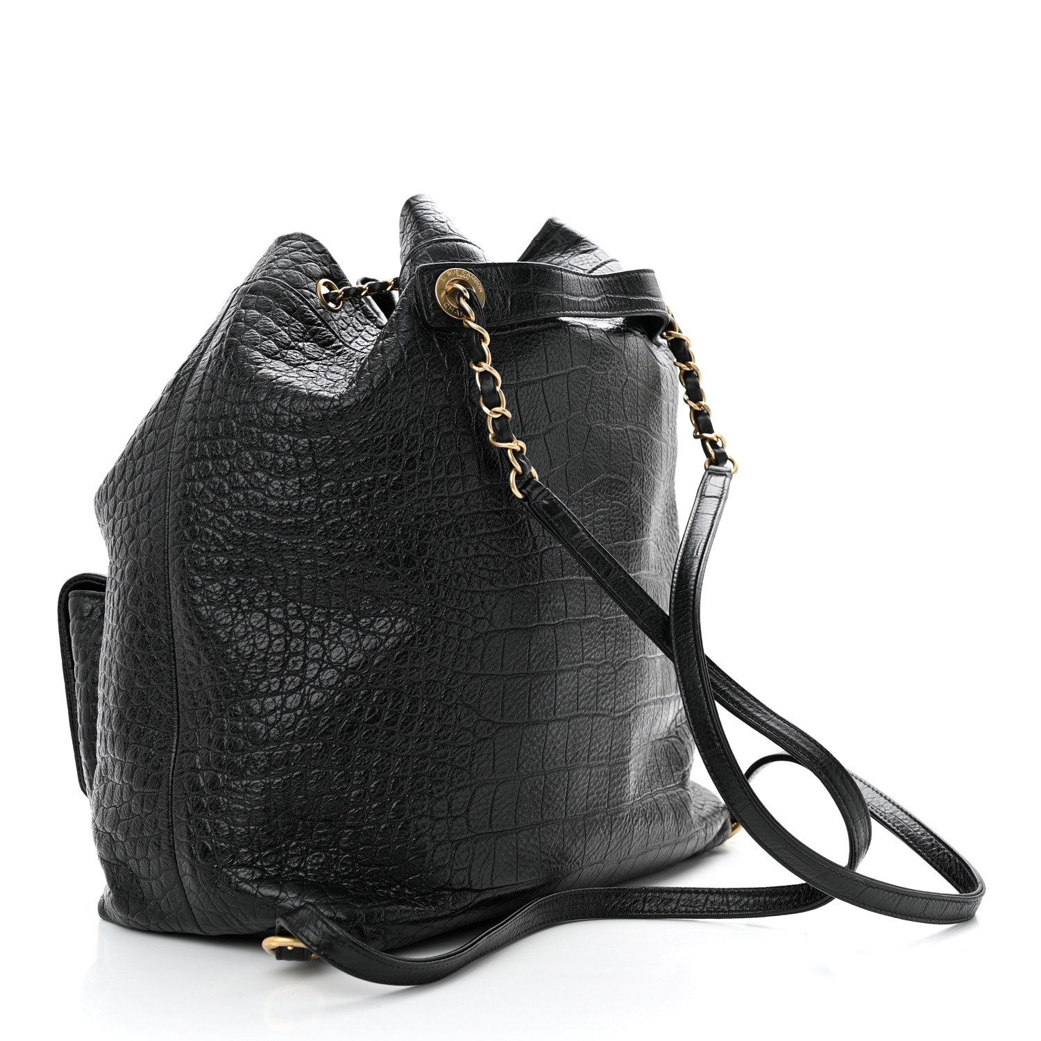 Zaino Chanel Classic in pelle di vitello nera grande con coulisse e coccodrillo AS0800 da donna