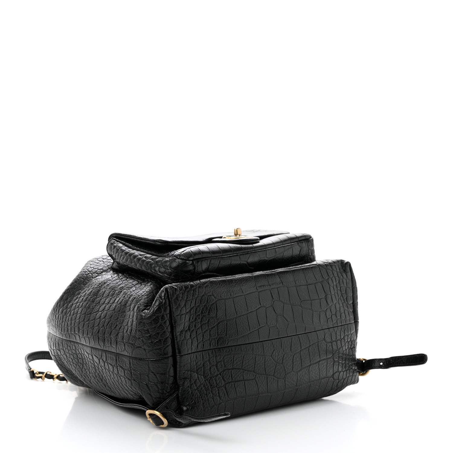 Zaino Chanel Classic in pelle di vitello nera grande con coulisse e coccodrillo AS0800 da donna