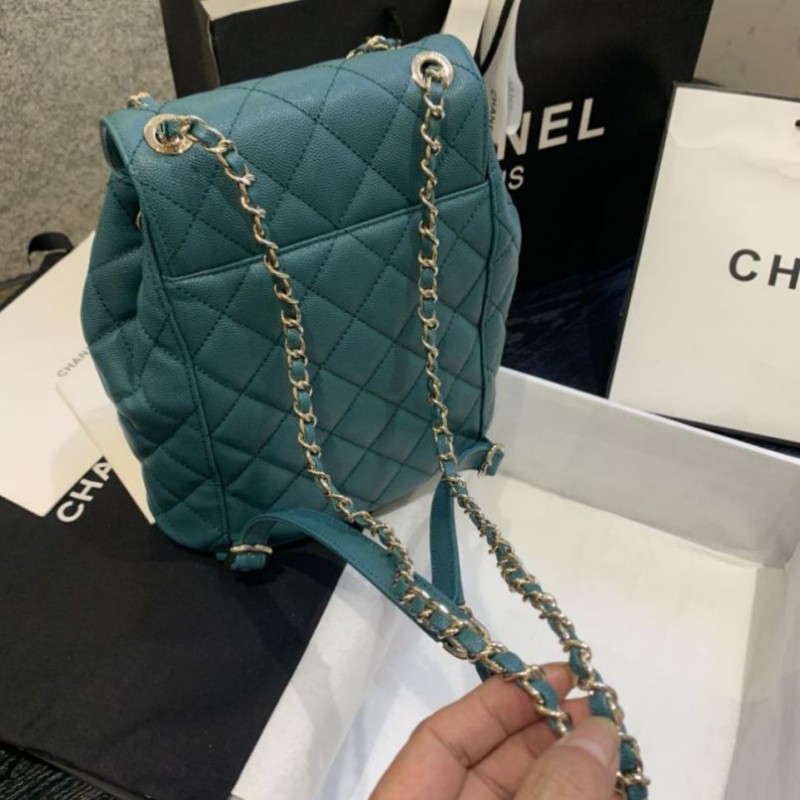 Chanel Classic Caviar Quilted Small Green Leather Women Daypack AS1371