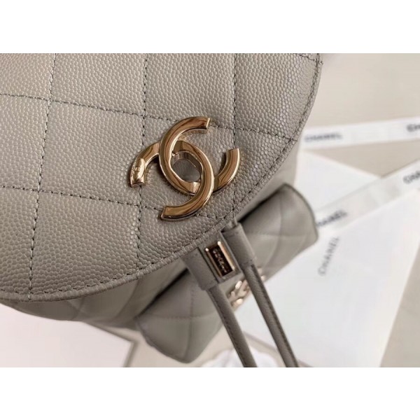 Chanel Classic Caviar Quilted Small Light Gray Leather Women Daypack AS1371