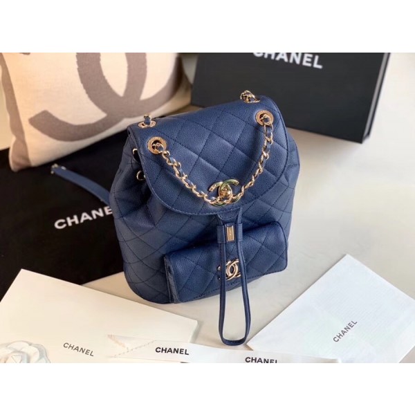Chanel Classic Caviar Quilted Small Navy Blue Leather Women Daypack AS1371