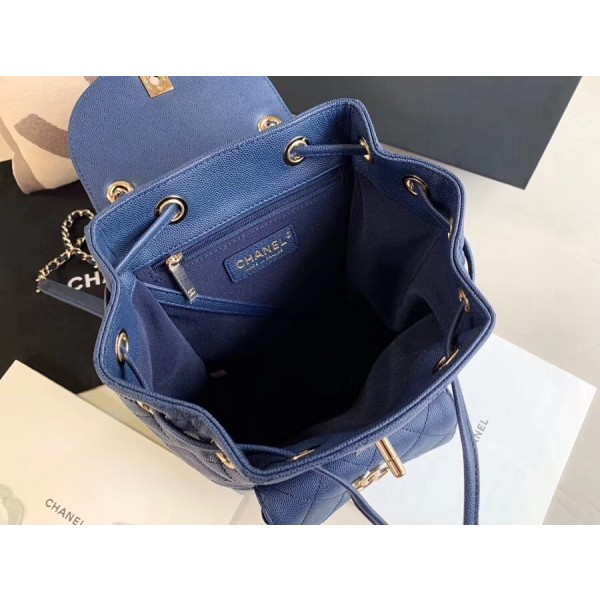 Chanel Classic Caviar Quilted Small Navy Blue Leather Women Daypack AS1371