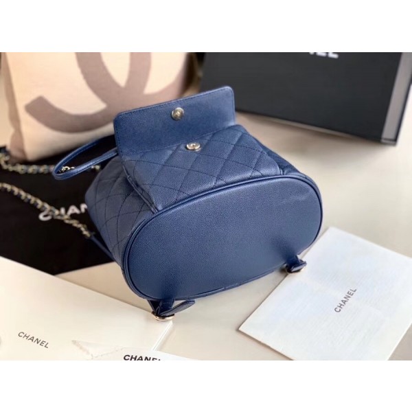 Chanel Classic Caviar Quilted Small Navy Blue Leather Women Daypack AS1371