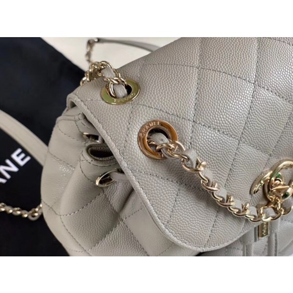 Chanel Classic Caviar Quilted Small Light Gray Leather Women Daypack AS1371