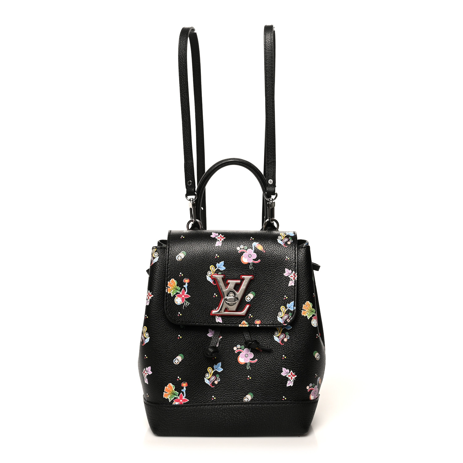 Louis Vuitton Soft Leather Flower Lockme BB Black Calfskin Women Daypack M54848