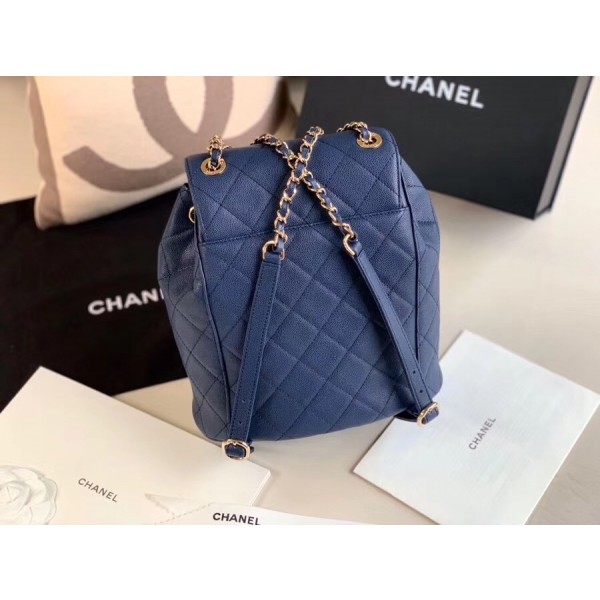 Chanel Classic Caviar Quilted Small Navy Blue Leather Women Daypack AS1371