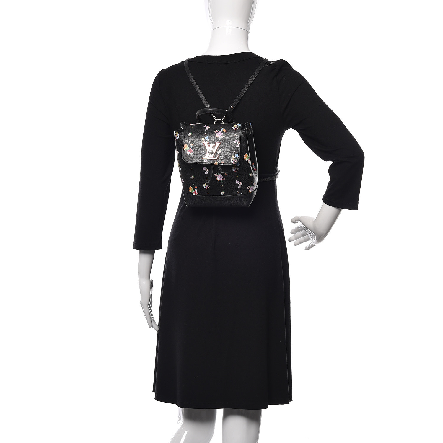 Louis Vuitton Soft Leather Flower Lockme BB Black Calfskin Women Daypack M54848