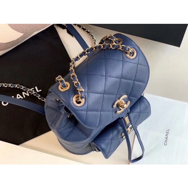 Chanel Classic Caviar Quilted Small Navy Blue Leather Women Daypack AS1371