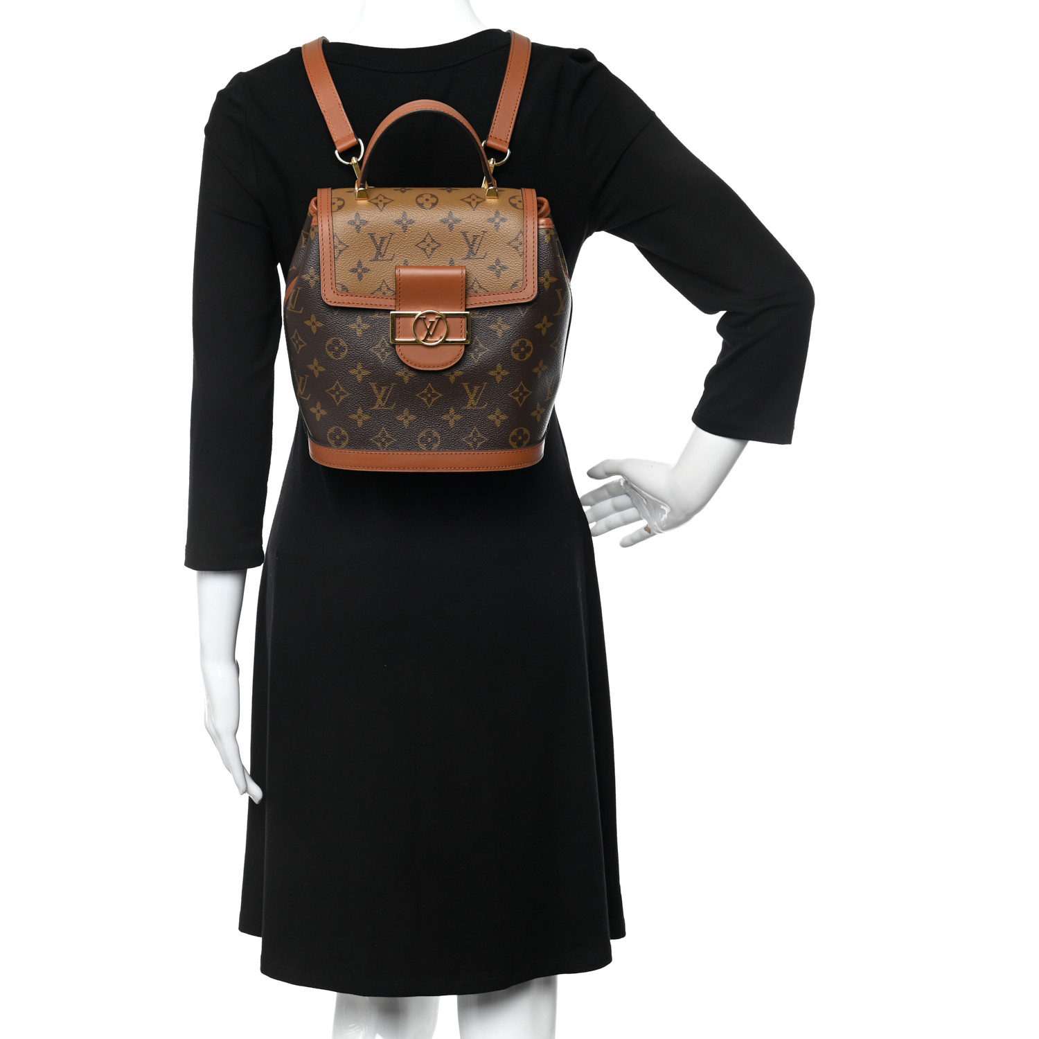 Louis Vuitton Monogram Classic Dauphine Reverse PM Brown Canvas Women Daypack M45142