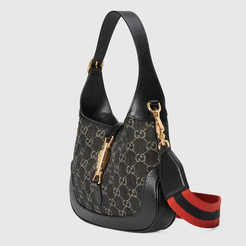 Gucci Jackie 1961 時尚中型黑色牛仔布女士手提包 678843