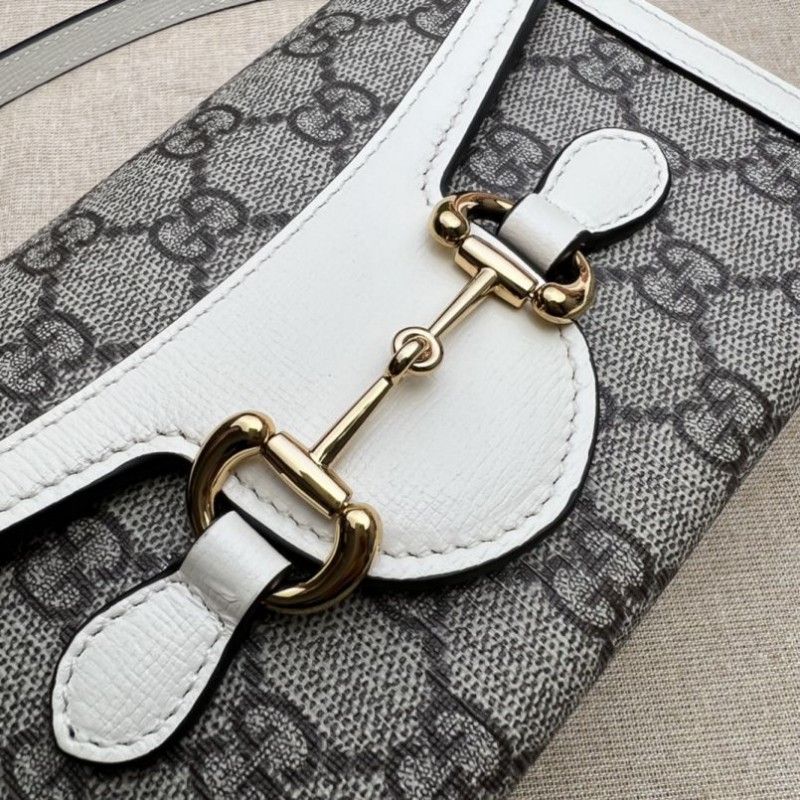 Gucci 1955 Horsebit Mini Beige Canvas White Leather Women Shoulder Bag 699296