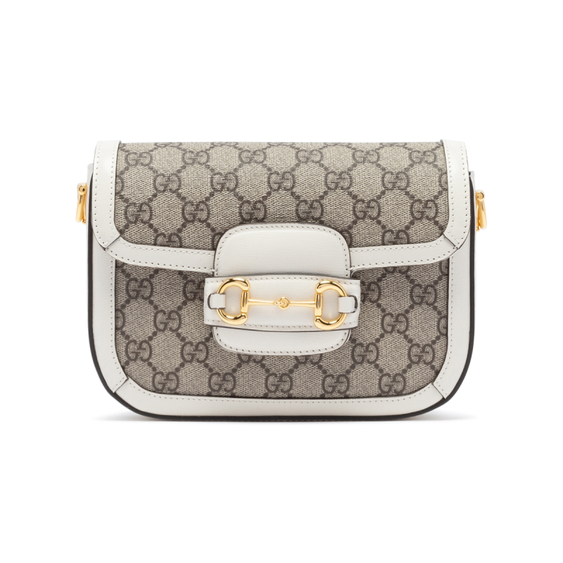 Gucci 1955 Horsebit Mini Beige Canvas White Leather Women Shoulder Bag 699296