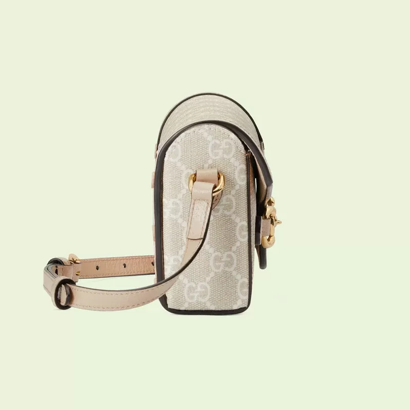 Gucci 1955 Horsebit Mini Cream Canvas Beige Leather Women Shoulder Bag 699296