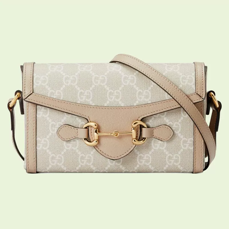 Gucci 1955 Horsebit Mini Cream Canvas Beige Leather Women Shoulder Bag 699296