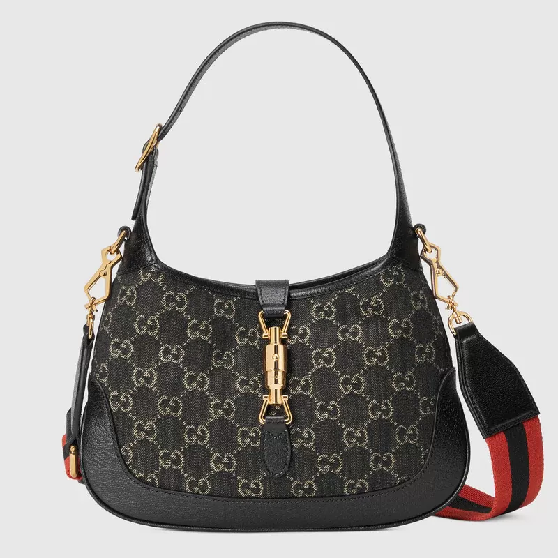 Gucci Jackie 1961 時尚中型黑色牛仔布女士手提包 678843