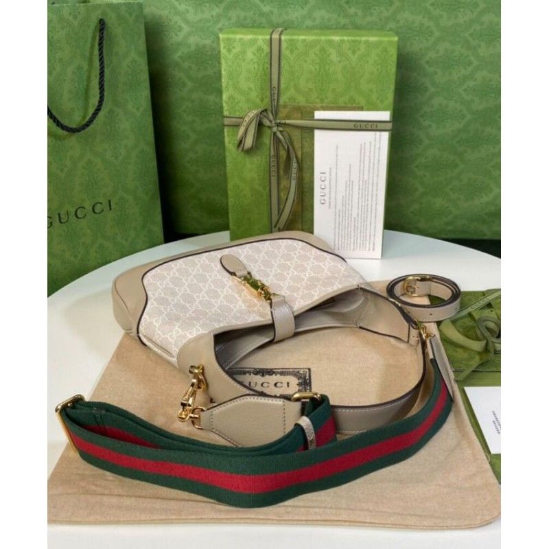 Gucci Jackie 1961 時尚中型米色帆布女士手提包 678843