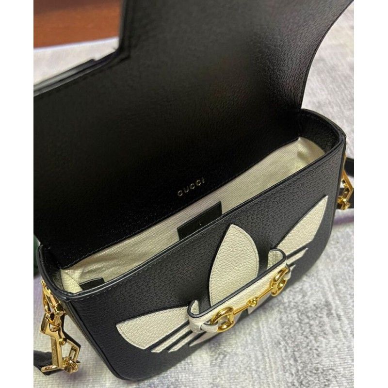 Gucci X Adidas 1955 Horsebit Small Black Leather Women Shoulder Bag