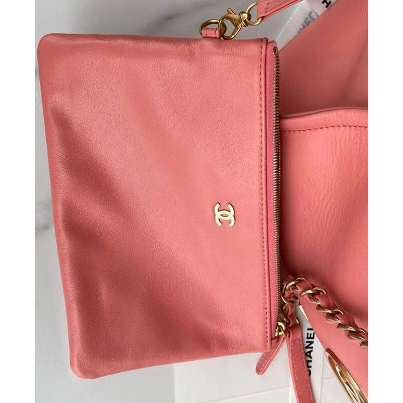 샤넬 쇼핑 토트 클래식 라지 핑크 송아지 가죽 여성 핸드백 A66941