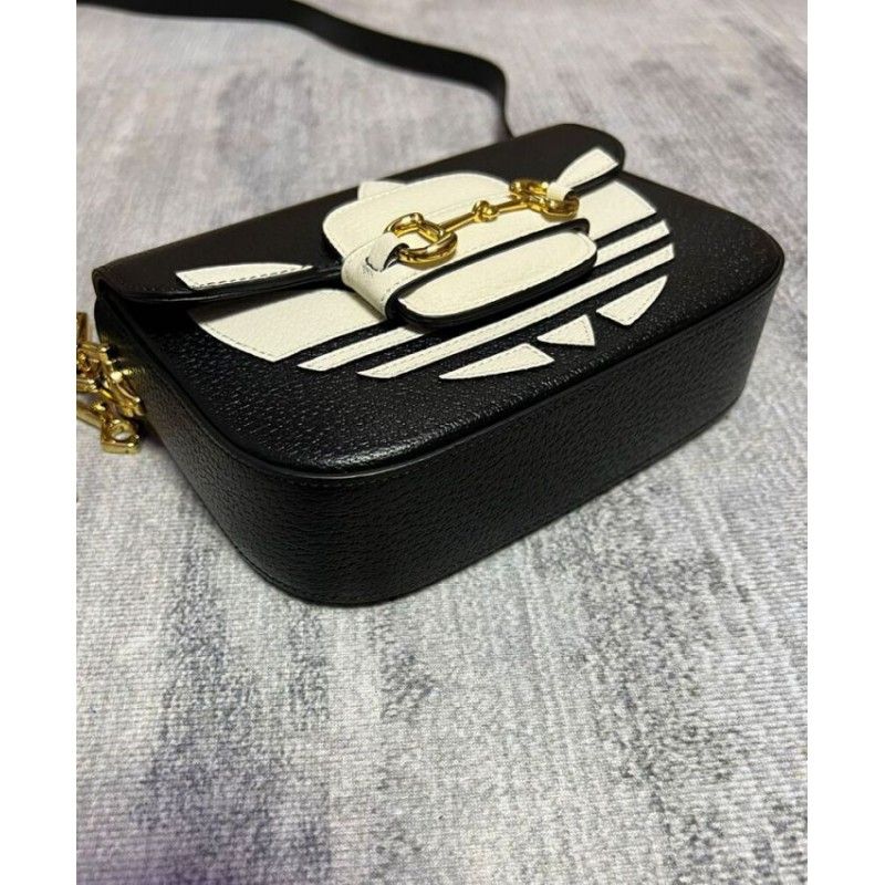 Gucci X Adidas 1955 Horsebit Small Black Leather Women Shoulder Bag