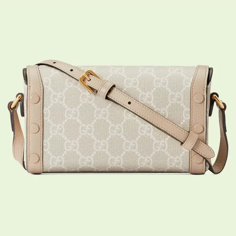 Gucci 1955 Horsebit Mini Cream Canvas Beige Leather Women Shoulder Bag 699296