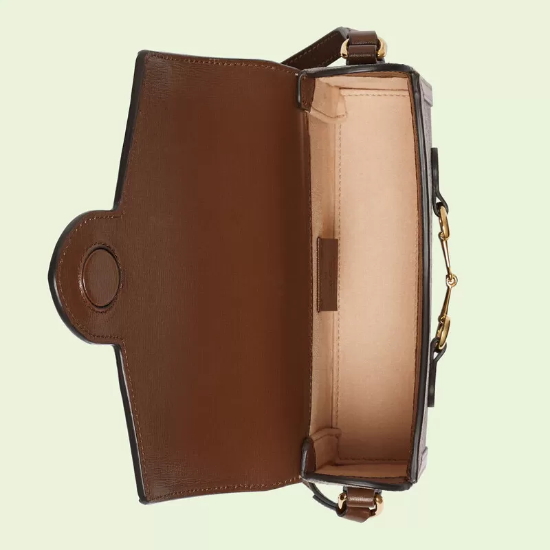 Gucci 1955 Horsebit Mini Beige Canvas Brown Leather Women Shoulder Bag 699296