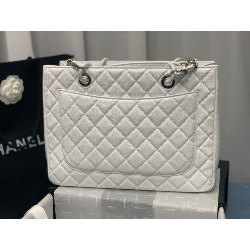 Bolsa Chanel Grand Shopping Tote (GST) Grande, em Couro de Bezerro Granulado Branco, Modelo A50995
