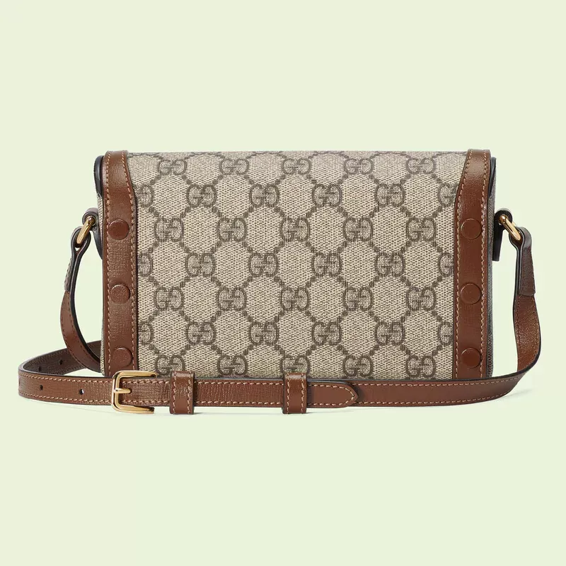 Gucci 1955 Horsebit Mini Beige Canvas Brown Leather Women Shoulder Bag 699296