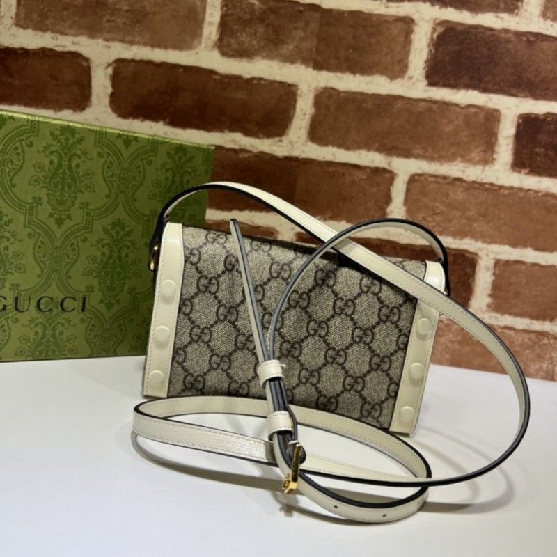 Gucci 1955 Horsebit Mini Beige Canvas White Leather Women Shoulder Bag 699296