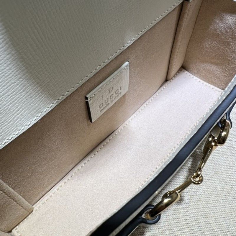 Gucci 1955 Horsebit Mini Beige Canvas White Leather Women Shoulder Bag 699296