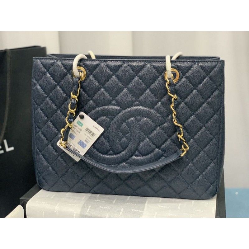 Chanel Grand Shopping Tote(GST) Fashion Large Blue Grained Calfskin Women Handbag A50995