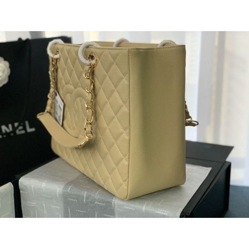 Chanel Grand Shopping Tote(GST) Fashion Large Apricot Grained Calfskin Women Handbag A50995