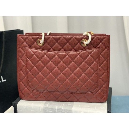 Chanel Grand Shopping Tote(GST) Fashion Large Burgundy Grained Calfskin Women Handbag A50995